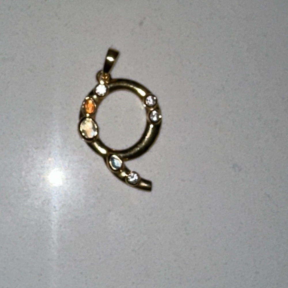 Awe Inspired Gold Vermeil Q Initial Charm Amulet Pendant Necklace Earring Boho - Picture 2 of 3